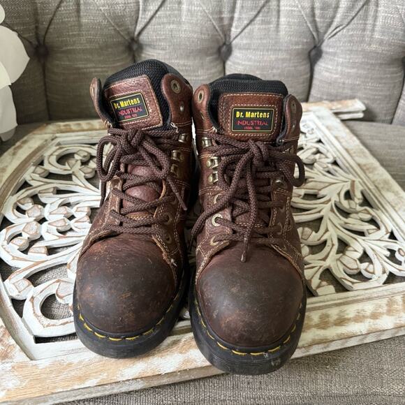 Dr. Martens Steel Toe Brown Leather Work Boots Men’s 9 Women’s 10 - Picture 4 of 8